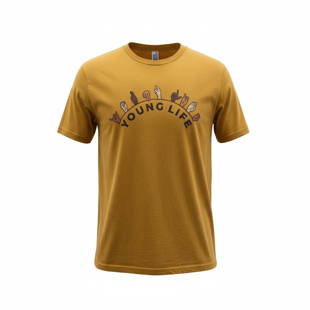 Young Life Mens Graphic T Shirt‎ Mustard Yellow Sign Language Deaf Culture Large
